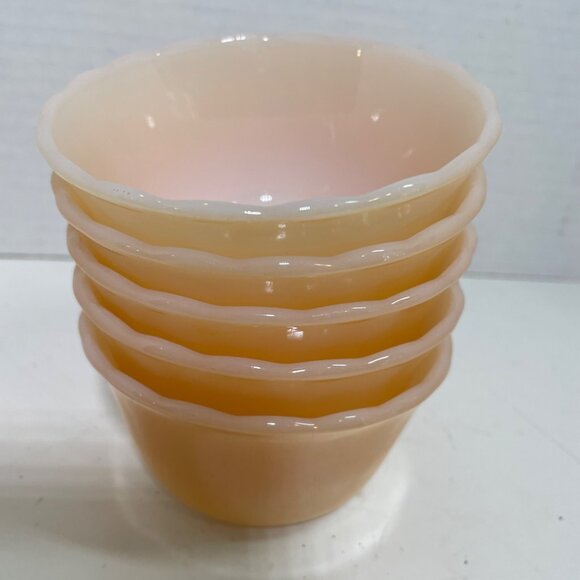 Vintage Fire-King Peach Lustre 6 Oz Custard Bowls Set Of 5 - Picture 11 of 11